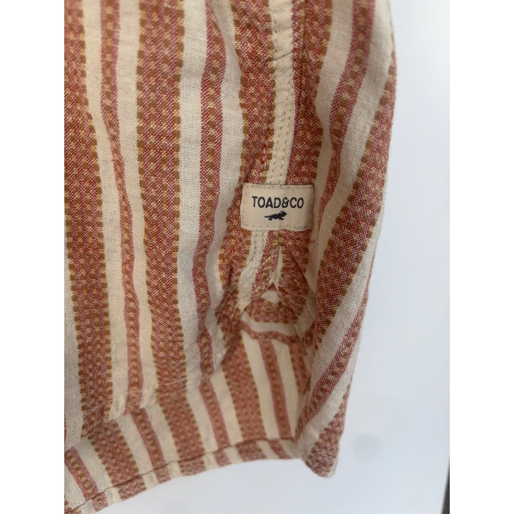 Toad&Co Mens XL Short Sleeve Button Down Shirt Red White Striped Cotton Blend - Picture 4 of 6
